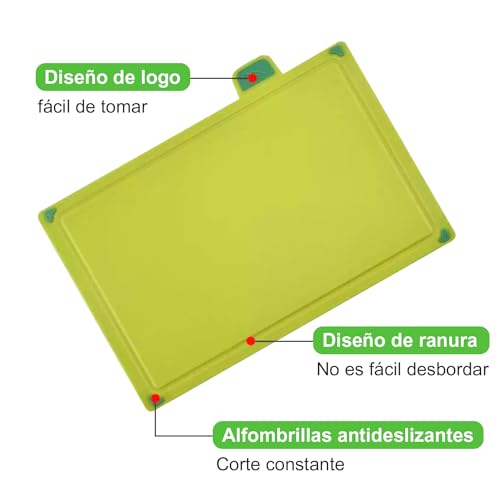 Tablas de Cortar para Cocina（juego de 4 piezas）,Tablas de Cocina picar cocina,Tabla para Cortar Plastico con Asas Antideslizantes Verduras,Carne,Pan y Fruta