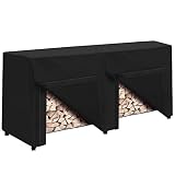 SunPatio Outdoor Log Rack Cover 8 Feet, Heavy Duty Waterproof Firewood Cover, FadeStop Wood Rack Cover with Fastening Straps, All Weather Protection, Black