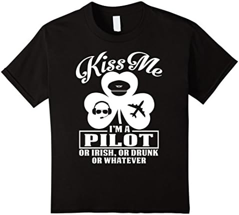 Kids Kiss Me I'm A Pilot Or Irish Or Drunk T-shirt Patrick's Day 8 Black