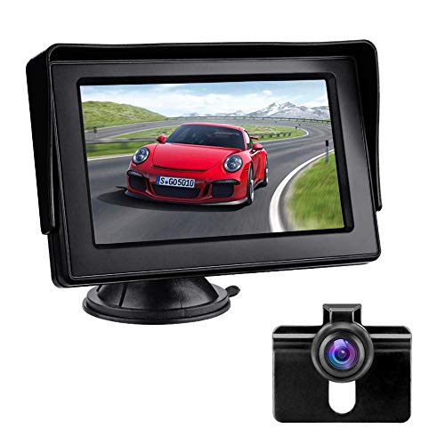 4.3'' Backup Camera Kit Parking Assistance System with Night Vision, Easy One-Wire Installation IP 68 Waterproof Rear View Camera Night Vision License Plate Reverse Camera for Cars Trucks
