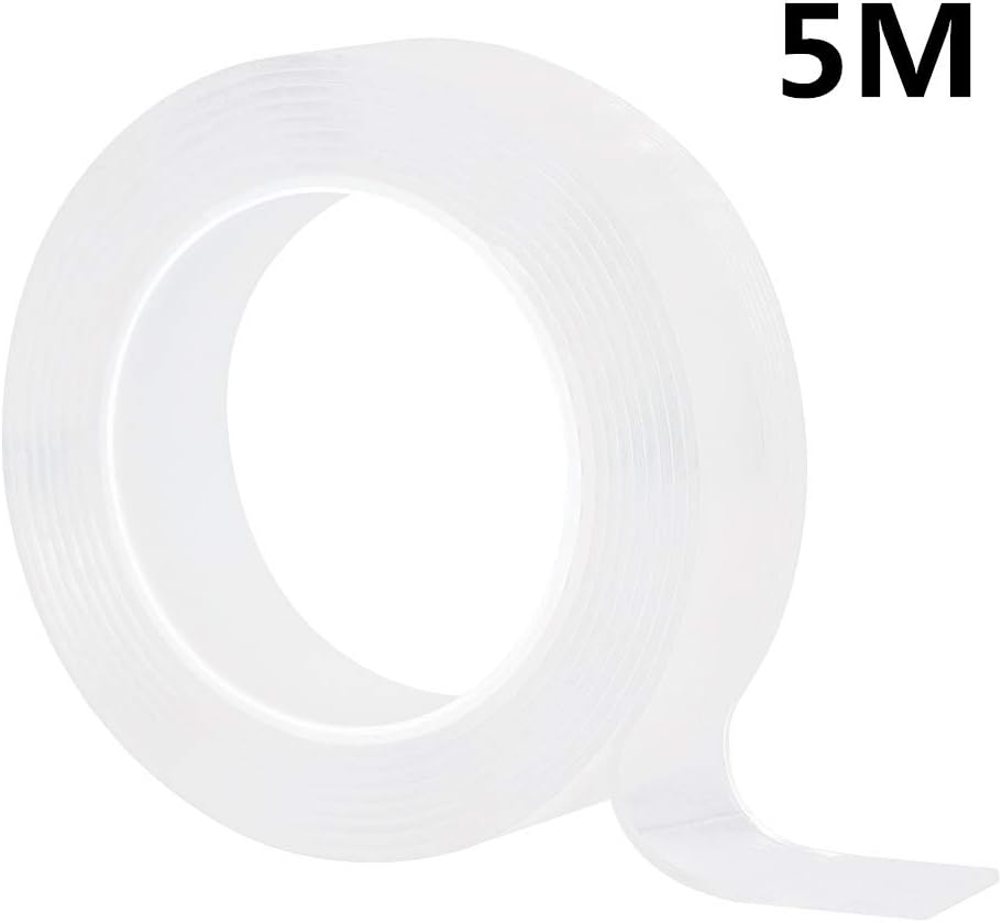 Jiangeshuh Traceless Washable Adhesive Tape Reusable Nano Tape Double Side Adhesive Silicone Tape,Free to Remove, Stick to Glass, Metal, Kitchen Cabinets(5M/16.5Ft)