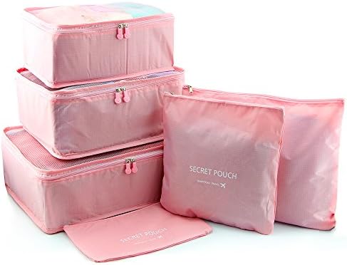Bfun Ultra-thin Nylon Mesh Reusable 6-Piece Organizer Bag (3 Cubes and 3 Pouches), Baby Pink