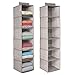 mDesign Long Soft Fabric Over Closet Rod Hanging Storage Organizer with 6 Shelves for Clothes, Leggings, Lingerie, T Shirts - Textured Print with Solid Trim - 2 Pack - Linen/Tan