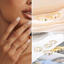 FUNEIA Initial Birthstone Rings for Women Non