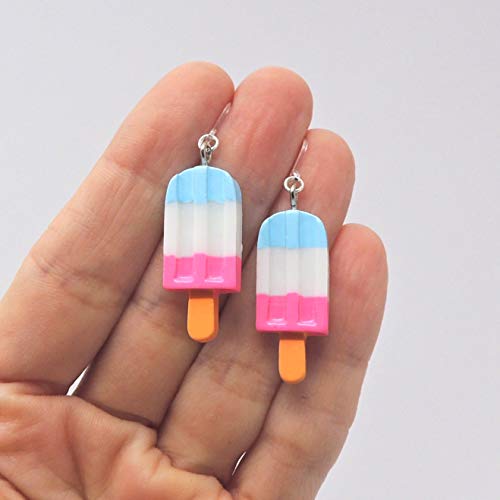 Popsicle Dangle Earrings on Clear Plastic Hooks, Pink, White, Blue