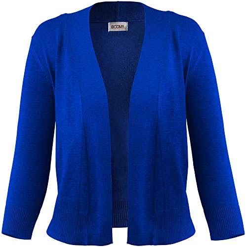 FASHION BOOMY Women's Open Front Cropped Cardigan - 3/4 Sleeve Soft Knit Sweater - Classic Bolero Jacket