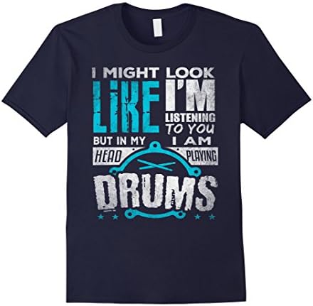 Men's In My Head I'm Playing My Drums T Shirt gift for Drummers XL Navy