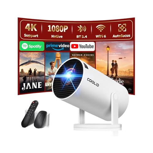Photo 1 of [Built-in Apps & 2025 Upgraded] Mini Projector Support 4K 1080P Auto Keystone 270° Rotatable with WiFi 6 and Bluetooth 5.4, Projector Portable Compatibile with HDMI/TV Stick/Memory Stick/Laptop-White