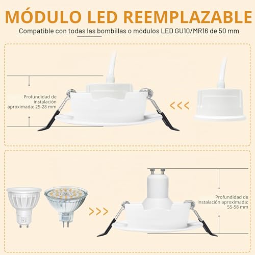 Aulaiyi 3CCT LED Downlight Recessed Ceiling 230V Dimmable 68mm 5.5W IP44 Portholes Extra Flat LED Spotlights Interior Ceiling 45° Rotatable Recessed Spotlight for Bathrooms, White 6 Pack