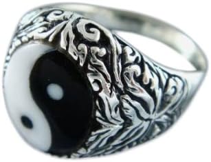 925 Sterling Silver Unisex Ornate Filigree Ying Yin Yang Tai Chi Ring