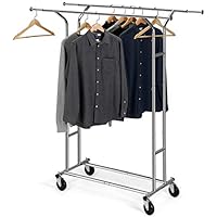 Bextsware Clothes Garment Rack, Commercial Grade Clothes Rolling Heavy Duty Storage Organizer on Wheels with Adjustable Clothing Rack, Holds up to 250 lbs, Chrome (Two Heads)