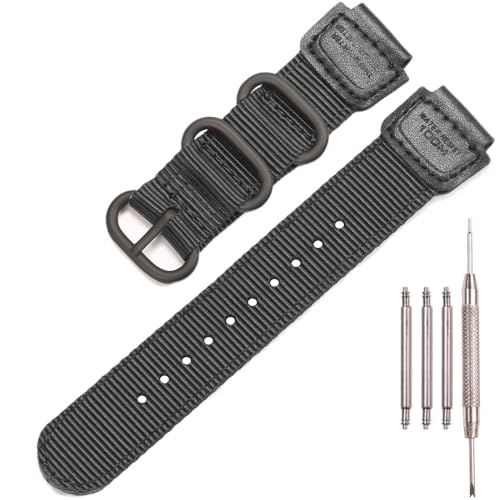 Nylon strap Compatible with Casio W735H AQS810 AEQ110BW AE1200WH W800HG A158WA heavy duty metal ring watch band 18mm replacement wirstband