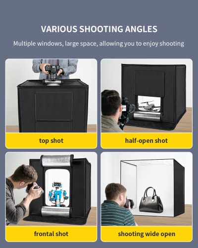 RALENO Photo Light Box 60 x 60 cm, Super Bright Folding Photo Studio with 65 W, 5500 K, 97 CRI Adjustable Light, Includes 6 PVC Backgrounds