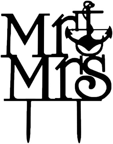 Emmix Mr and Mrs Cake toppers Anchor Wedding Bridal Anniversary Valentine Cake Decorations Sailor Toppers Acrylic Black