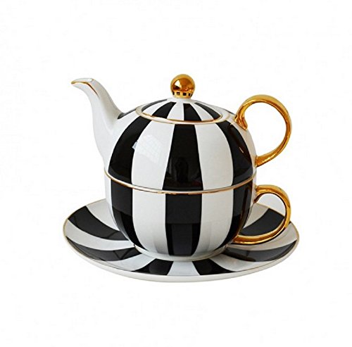 Bombay Duck Stripy Black White and Gold Tea for One Set