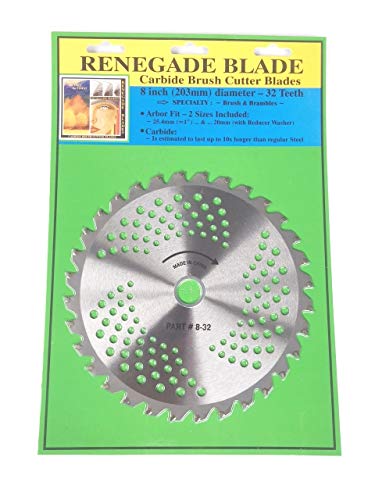 Renegade Blade 1 Blade 8"-32t - Brush & Brambles Specialty GS1 Barcoded Shelf Hanging Blister Pack - Carbide Brush Cutter Weed Eater Blades, 203mm Diameter