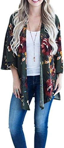 TBONTB Womens Plus Size Floral Kimono Cardigan Capes Loose Cover up Blouse Tops X-Large, Deep Green