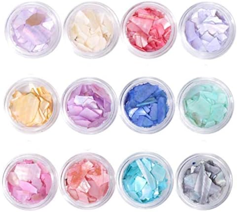 12 Pcs Irregular Natural Shell Sequins Flakes Stone Nails Art Rhinestones 3D Glitter Professional Crystal Beads Fingernail Designs Deluxe Popular Small Acrylic Polish Winter Decor Makeup Tools Tips