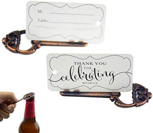 50pcs Multi Function Rustic Skeleton Key Bottle Opener with Tassel Place Card Holders Weddings Party Favors (Antique Copper)