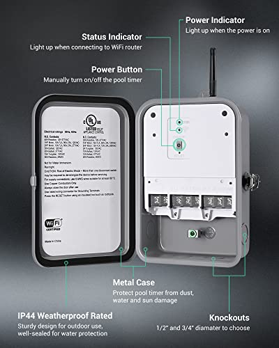 DEWENWILS Outdoor Smart Wi-Fi Outlet Box, Heavy Duty 40A 120VAC 2HP Wireless Controller Timer Switch for Pool Water Heater SPA, Compatible with Smart Phone, Alexa, UL Listed