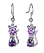 Bigood Charms 925 Sterling Silver Plated Cat Shape Amethyst Earrings Purple