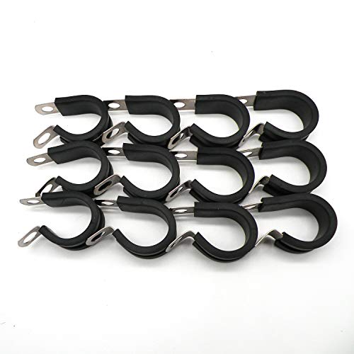 3/8" Cable Clamp Stainless Steel Insulated Rubber Cushioned - Cable Clamp, Pipe Clamp, Hose Clip, Line Clamp and wire clamp (12 Pack)