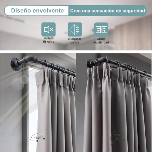 Barra de Cortina Negra, Barra Cortinas Extensible Industrial, Barra Extensible Cortina de 25 mm de Diámetro, Barra de Cortina para Montaje en Techo para Ventanas (Negro esmerilado, 48-84 pulgadas)