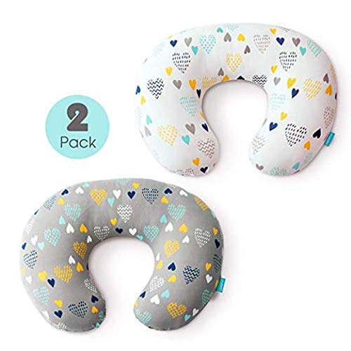 Stretchy Nursing Pillow Covers-2 Pack Nursing Pillow Slipcovers for Breastfeeding Moms,Ultra Soft Snug Fits On Infant Nursing Pillow,Heart Pattern