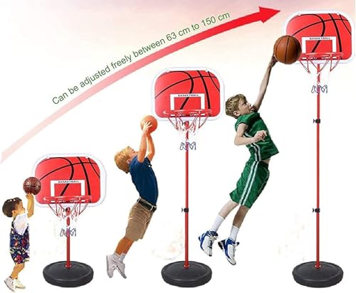 Basketball Hoop Stand with Wheel, DMG Portable Adjustable Height Children Basketball Hoop with Ball & Pump, Indoor Outdoor Sport Activity Game Gift Toddler, 63-150cm