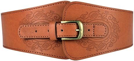 Motase Faux Leather Womens Wide Elasitc Stretch Waist Belt Corset with Floral
