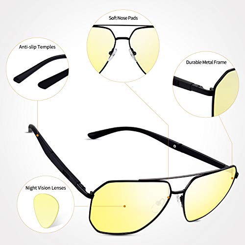 BEDO Anti Glare HD Night Vision Yellow Polarized TAC Glasses for Men Driving Shades