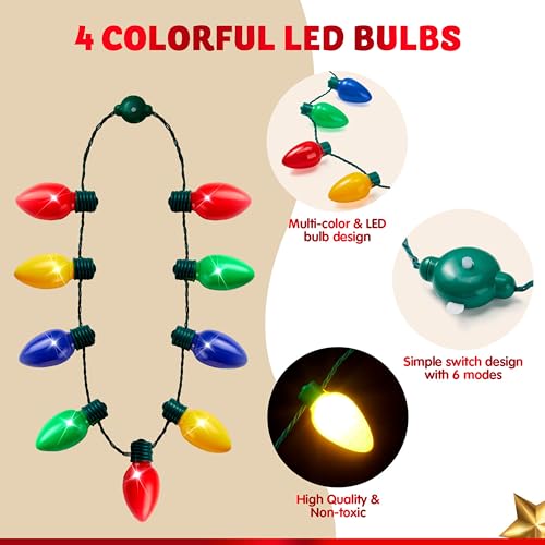 JOYIN 6 Packs Christmas LED Light Up Bulb Necklaces 9 Bulbs LED