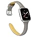 TOYOUTHS Leather Strap Compatible with Fitbit Versa Bands, Slim Genuine Leather Wristbands Replacement for Versa Lite Special Edition Versa Classic Accessories Pins Gray+Rose Gold Buckle