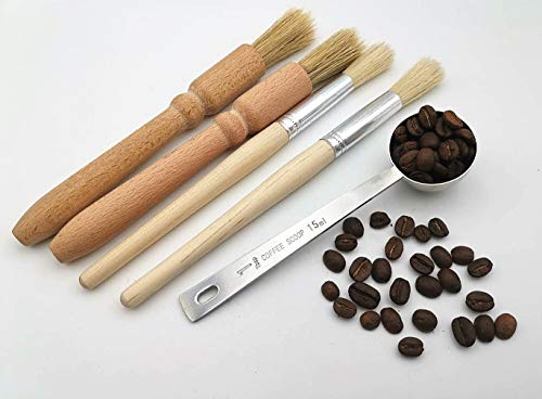 5 Pack Coffee Grinder Wooden Cleaning Brush & 304 Stainless Steel Measuring Scoop Set - Espresso Equipment Dusting Baking, Cooking, BBQ Brushes - Thumbnail 2