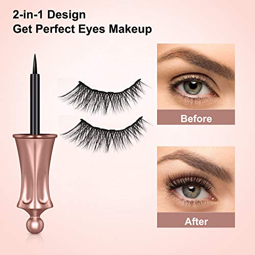 Eyelashes with Eyeliner, Eyeliner and Lashes, 3D Waterproof Liquid