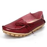 Women's Leather Loafers Shoes Wild Driving Casual Flats Burgundy 7
