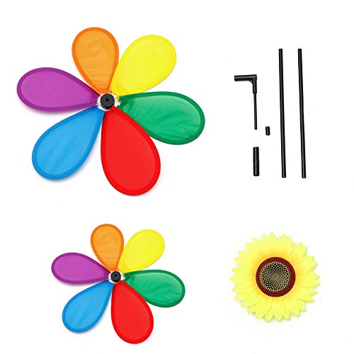 Onpiece Sunflower Windmill Wind Spinner Rainbow Whirligig Wheel For Home Yard Decoration