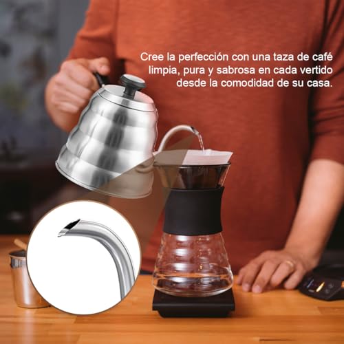 Hervidor de Agua con Termómetro 1.2L, Café Tetera de Cuello de Cisne Acero Inoxidable para Verter sobre Café, Mango Antioxidante, Cafe Goteo a Mano, Prensa Francesa Hervidor de Té para Estufa Cafetera