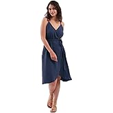 Amazhiyu Womens Cotton Summer Spaghetti Strap Sleeveless Midi Wrap Dress Pockets