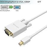 Mini DisplayPort/Thunderbolt to VGA Cable,Microsoft Surface Pro 6 5 4 3 Video Display Adapter Cord,Mini DP to VGA Converter Lead for Mac,MacBook Pro,Air,MS Surface Book to Monitor,Projector,TV,6FT