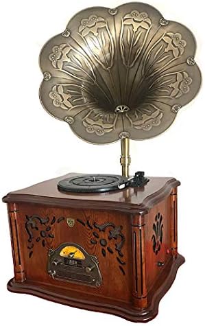 RAPLANC Retro Horn Turntable Bluetooth Vinyl Record Player, Classic Gramophone with FM/AM Radio, CD, USB, Bluetooth Wireless Playback