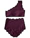 VOLAFA High Waisted Swimsuit Two Piece Bikini Set Scalloped Vintage Women Off Shoulder Elastic Swimwear (M, Wine Red)