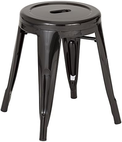 Fat Catalog ALT-XUW-1000BK Tolix Style Metal Industrial Round Stool, 18" Height, 14.2" Wide, 14.2" Length, Black (Pack of 2)