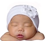 Melondipity Girls White Newborn Authentic Hospital Grade Baby Hat- White Flower