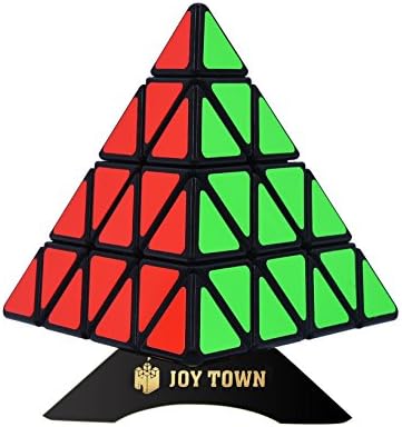 JOYTOWN 4x4 Pyraminx Speed cube, Upgraded version for 3x3 Pyramid Magic Puzzle Cube with More Challenges, with Bonus Stand and Green Portable Pouch, Black