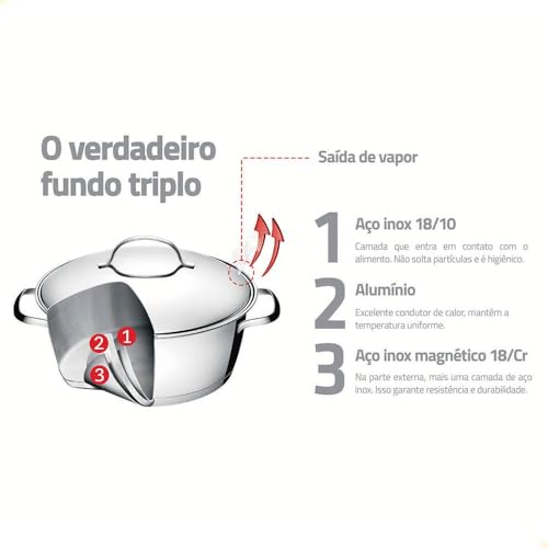 Cuscuzeira com Fundo Triplo 2 Peça, Tramontina, 65650050, Inox