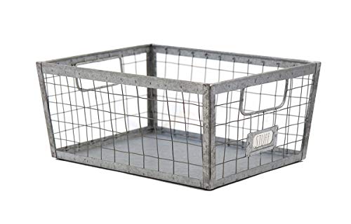 Rae-Dunn-Wire-Storage-Basket--Galvanized-Steel-and-Solid-Wood-Organizer--Decorative-Folder-Bin-with-Two-Handles-and-Label-Slot-for-Office-Bedroom-Living-Room-Closet-and-More