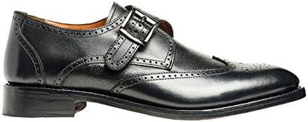Anthony Veer Men's Roosevelt III Wingtip Monk Strap Goodyear Welt Black Leather Dress Wedding Formal Casual Shoes