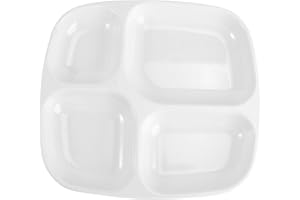 Kichvoe 4grid Separating Dish Portion Control Plates White Serving Tray Lid Handles