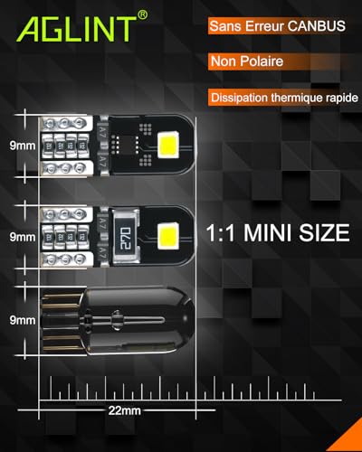 AGLINT T10 LED Bulbs Canbus Error Free 12V White No Polarity Designed W5W 194 501 168 Wedge Car Interior Dome Light Door Side Trunk Ceiling License Plate 10Pcs